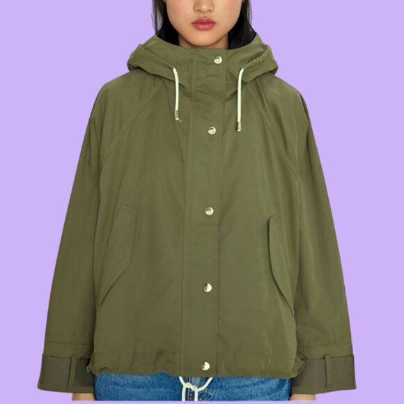 NWOT Zara Oversized Hooded Water Repellent Parka Green Size Medium - Picture 1 of 10